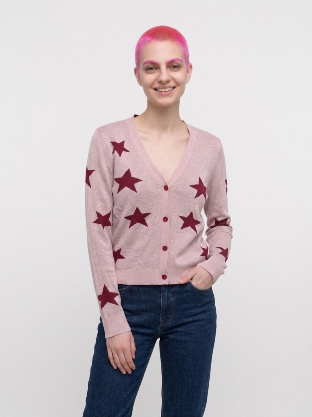 Splendid Pink V-Neck Star-Print Cardigan